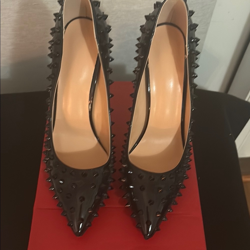 Black Studded Stiletto Heels with Pointed Toe